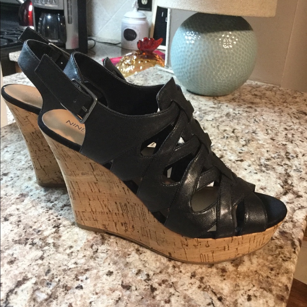 Nine West Black Gladiator Wedges